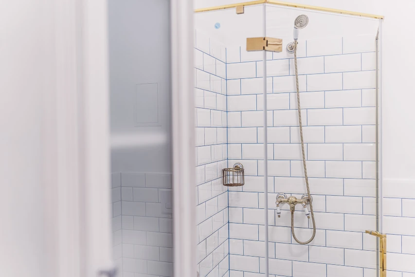 Zbliżenie na prysznic w łazience apartamentu w Toruniu